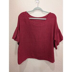 Viola Borghi Womens Raspberry Pink Linen Top Ruffled Bell Sleeves Medium Coastal